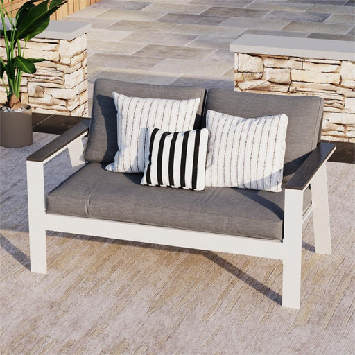 All Weather Patio Loveseat With Armrests & Angled Backrest - White / Gray Home Essentials