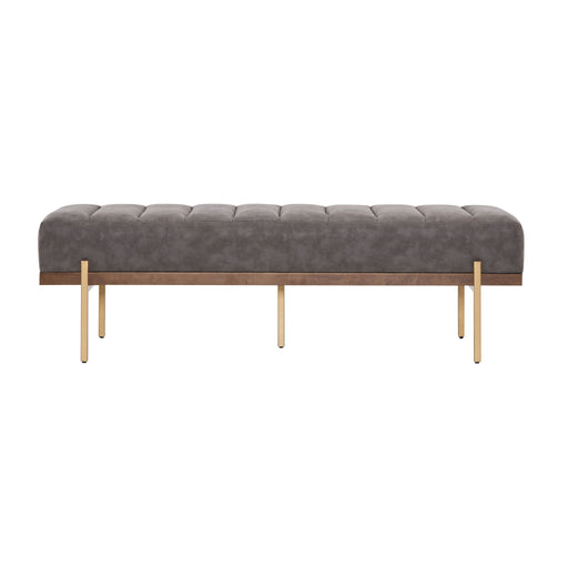 Thorian - Luxury Upholstered Ottoman Bench With Channel Tufting And Metal Base - Gold / Gray Noble House