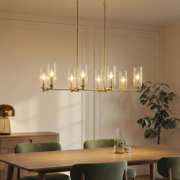 Willow - 8 Lights Island With Clear Ribbed Pendant Lamp Satin - Antique Brass / Clear / Gold Ashcroft Furniture