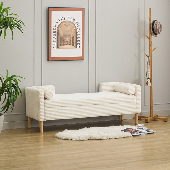 Upholstered Corduroy Flip Top Storage Bench For Living Room Home Essentials