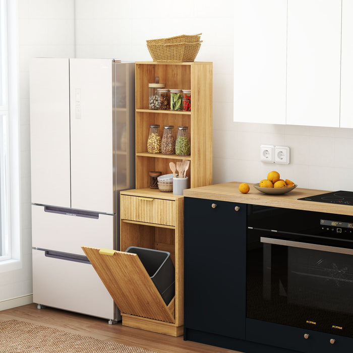 Tall Narrow Fluted Storage Cabinet With Trash Bin Compartment For Kitchen (Trash Can Not Included) Home Essentials