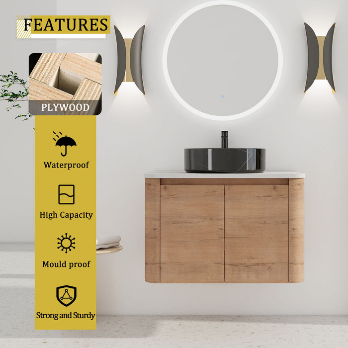 Wall Mounted Bathroom Vanity With Art Sink & 1 Soft Close Door Home Essentials