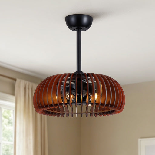 Pumpkin Ceiling Fan, Fandelier With 6 E12 Sockets, Reversible DC Motor, Adjustable Hanging, 6 Speeds Remote Control - Black Daily Nest