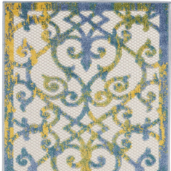 2' X 8' Damask Non Skid Indoor / Outdoor Runner Rug - Ivory / Blue