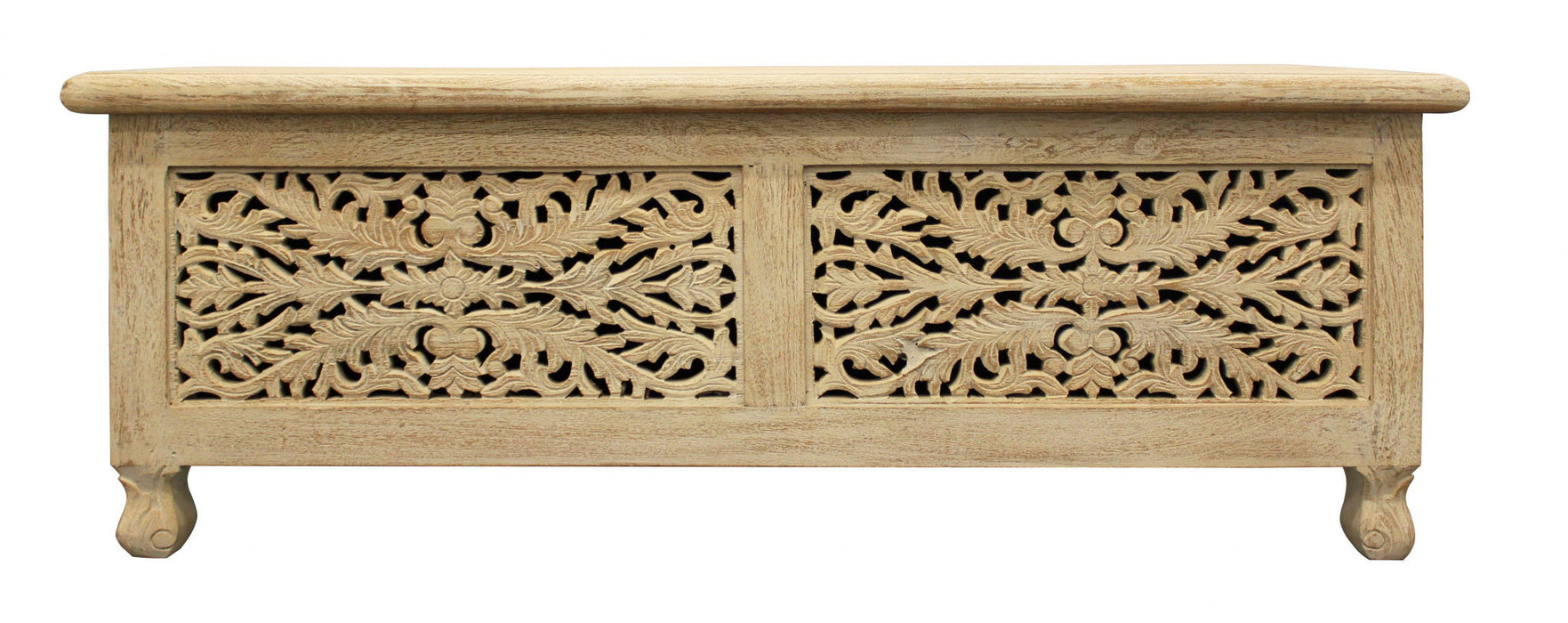 Solid Carved Wood Scroll Bench With Flip Top - Antique White