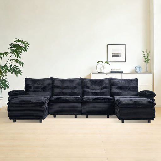 Upholstery Modular Sectional Sofa , 4 Seater With 2 Ottomans For Living Room - Black Home Essentials