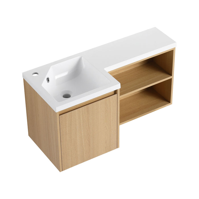 L-Shaped Wall Mounte Floating Bathroom Vanity With Integrated Sink Home Essentials