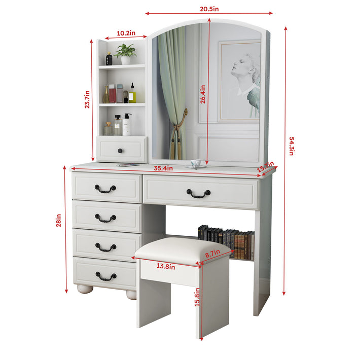 Fashion Vanity Desk With Mirror And Adjustable Lighting, 6 Drawers, 3 Color Light Modes - White Home Essentials