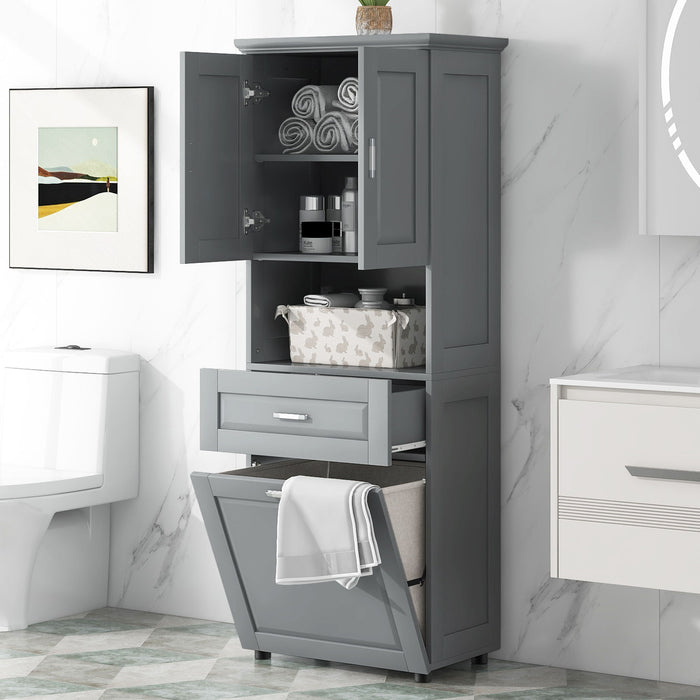 Tall Bathroom Cabinet With Tilt-Out Laundry Basket And Upper Storage Hearth and Haven