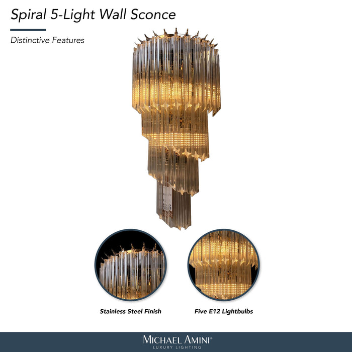 Michael Amini Lighting - Spiral 5-Light 25" Crystal Wall Sconce - Gold / Brown Michael Amini