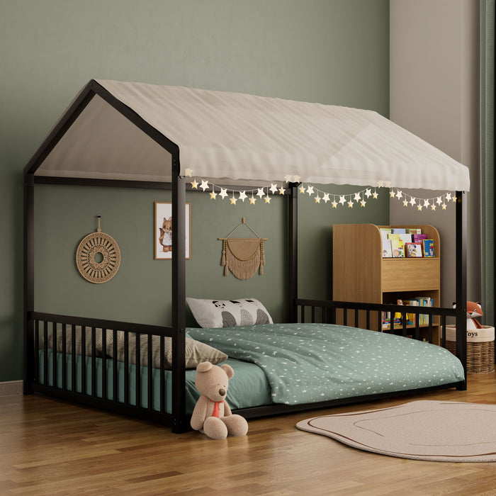 Montessori Style Floor House Shaped Bed With Safety Guardrails Hearth and Haven