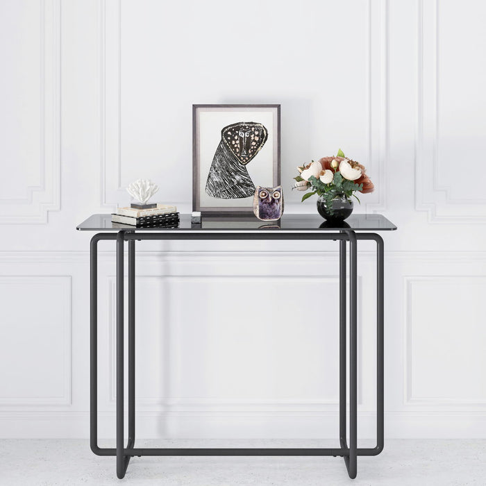 Console Table Single Layer Tempered Glass Rectangular Porch Table Black Leg Double Tempered Glass Tea Table