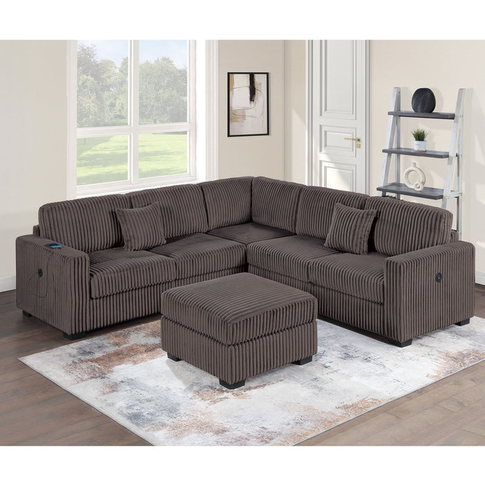 Upholstered L - Shaped 4 Piece Sectional Set With USB, Cocktail Ottoman Home Essentials
