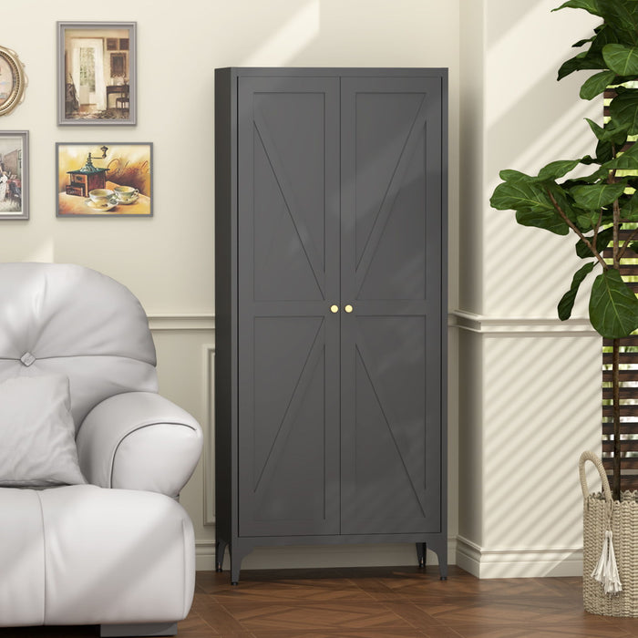 Adjustable 2 Door Kitchen Pantry Cabinet With Striped Design Home Essentials