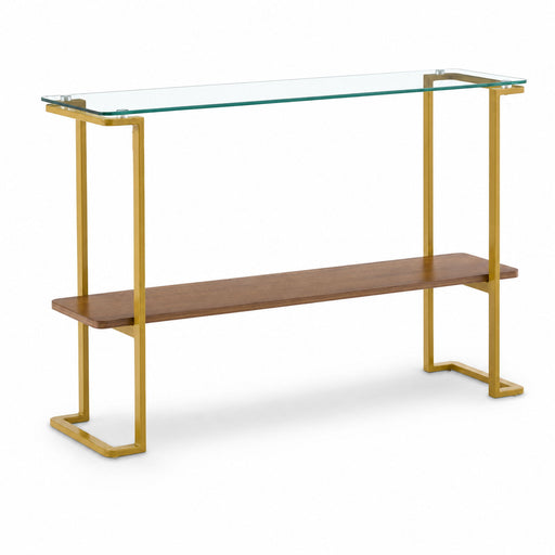 Console Table With Shelf, 2 Tier Living Room - Gold / Walnut Home Essentials