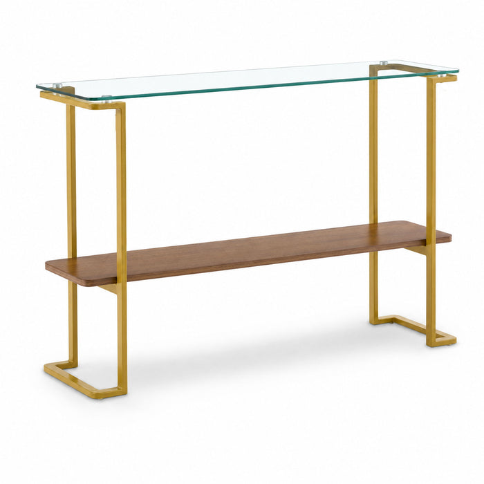 Console Table With Shelf, 2 Tier Living Room - Gold / Walnut Home Essentials