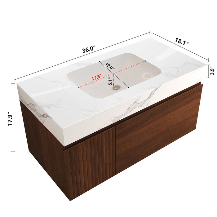 Floating Bathroom Vanity & Basin 1 Soft Close Drawer + 1 Cabinet, Wall Mounted - Walnut / White Home Essentials
