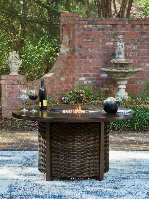 Monterey Point - Round Fire Pit Table - Dark Brown Signature Design by Ashley®