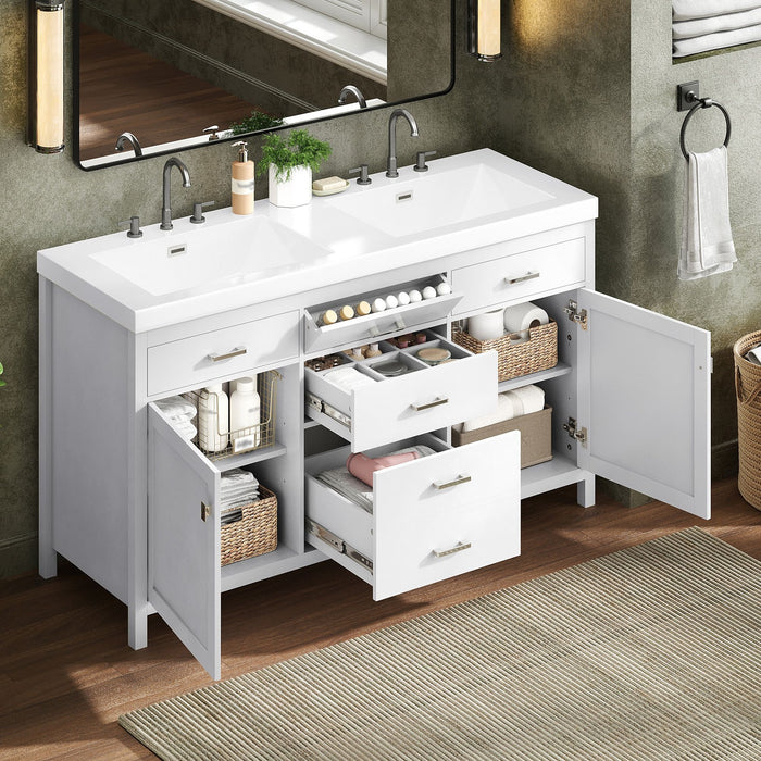 Double Sink Bathroom Vanity With Top, Soft Closing Doors & Drawers, Tip Out Drawer, 2 Cabinet Doors, Adjustable Shelf - White Noble House
