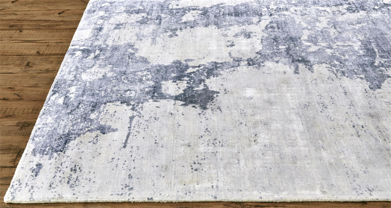 Abstract Hand Woven Area Rug - Blue Gray And Ivory - 10' X 14'