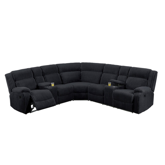 Manual Motion Reclining Sectional LAF / RAF Loveseat With Consoles Cup Holders Upholstered Living Room - Black Home Essentials
