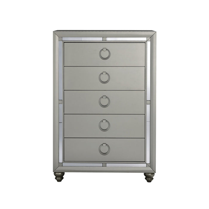 Solid Wood Mirrored Five Drawer - Silver