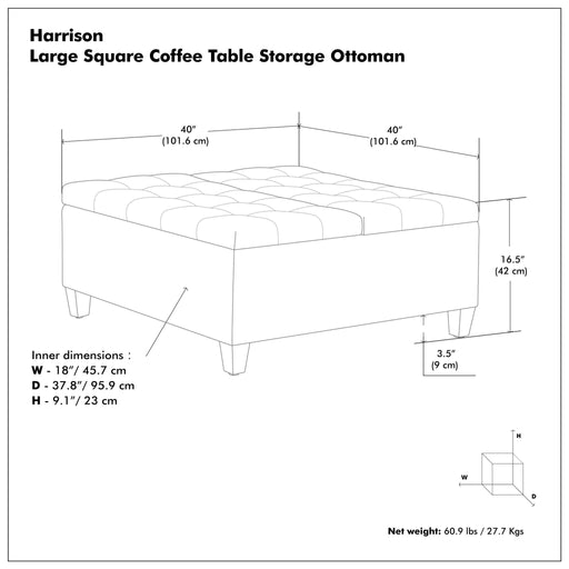 Harrison - Multifunctional Large Square Coffee Table Storage Ottoman - Gray Simpli-Home