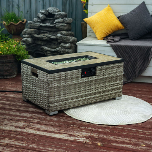 32" Propane Gas Fire Pit Table With Propane Tank Cover, 50000 Btu Rectangular Steel Fire Pit With Beautiful Wicker Base Patioseek