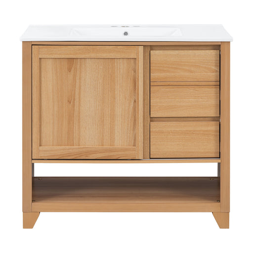 36" Bathroom Vanity With Sink, Soft Close Drawers - Natural Noble House
