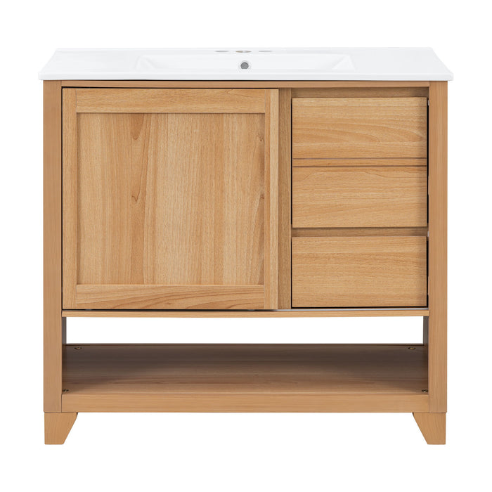 36" Bathroom Vanity With Sink, Soft Close Drawers - Natural Noble House