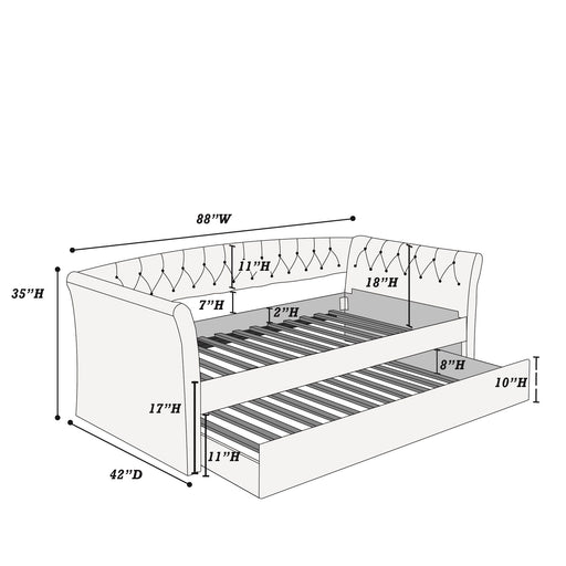 Daybed With Trundle Button Tufted Slat Included - Charcoal Home Essentials