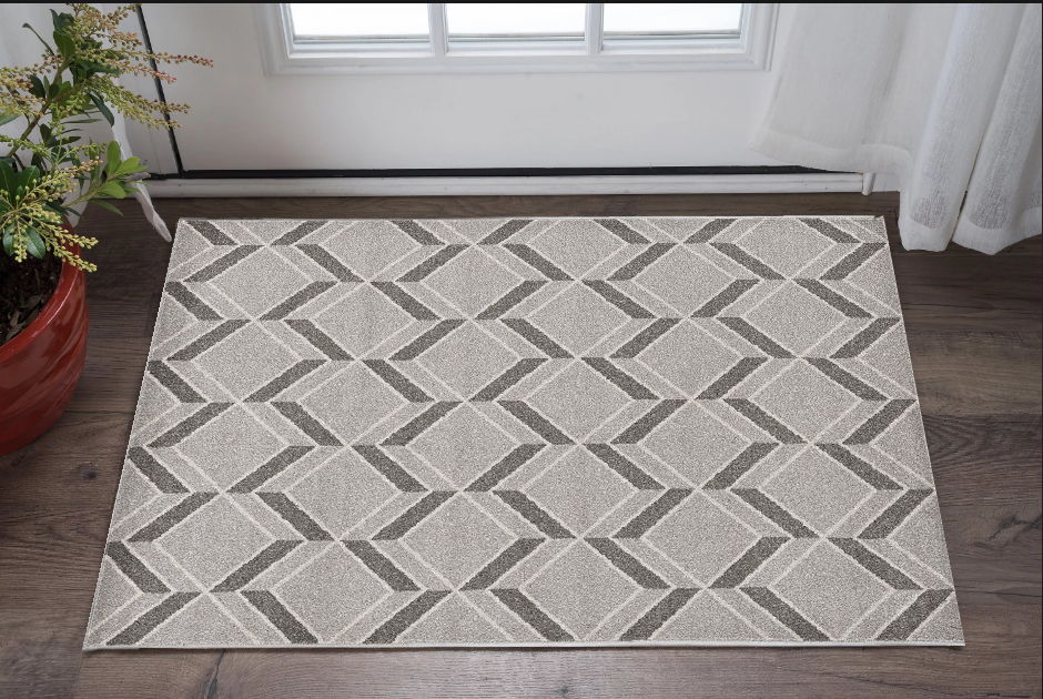 3' X 5' Machine Woven UV Treated Herringbone Illusion Indoor / Outdoor Area Rug - Gray