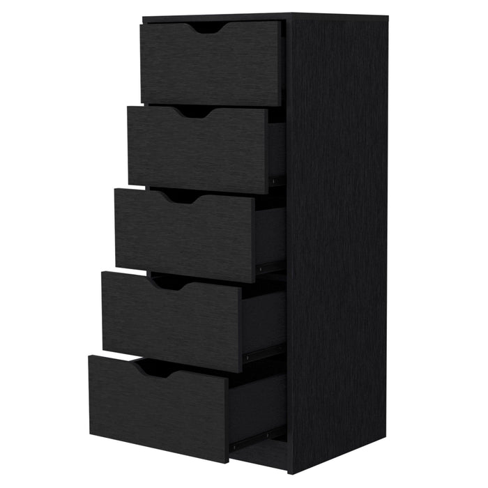 Manufactured Wood Five Drawer Narrow Dresser - Black