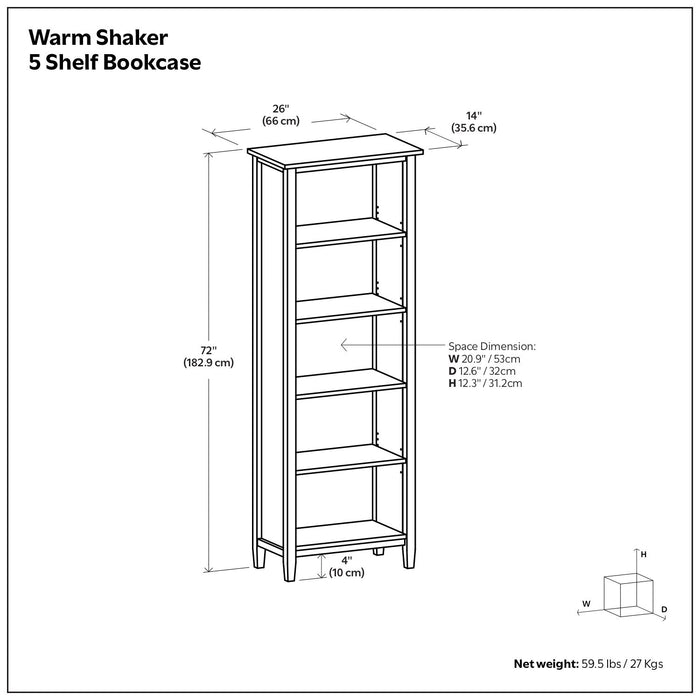 Warm Shaker - 5 Shelf Bookcase Simpli-Home