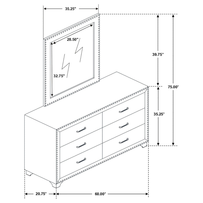 6 Drawer Upholstered Dresser With Mirror - Blue Furniture Max