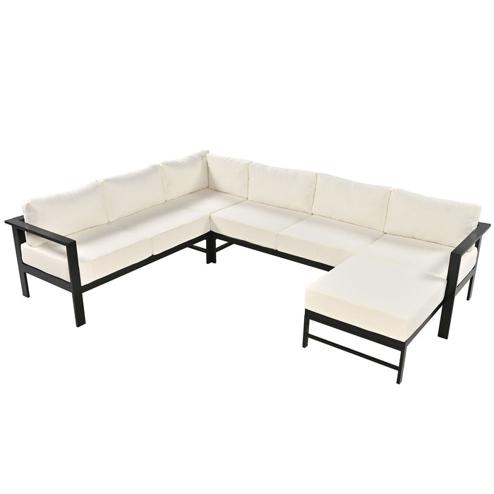 U-Shaped Multi Person Outdoor Sofa Set, Suitable For Gardens, Backyards, And Balconies - White