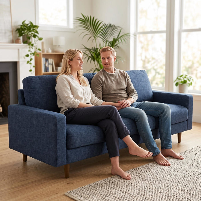 3 Seater Sofa With Loose Back Cushions And Accent Pillows For Living Room - Dark Blue US Pride