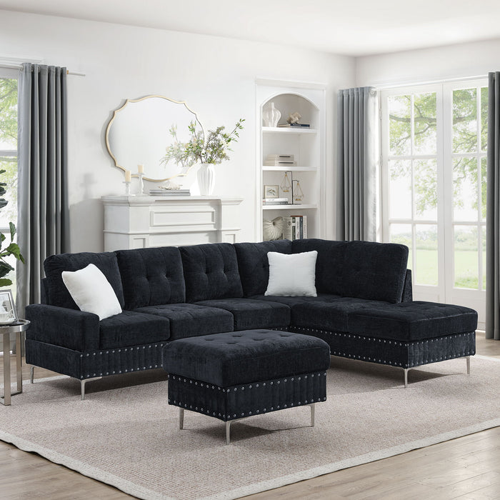L-Shaped Sectional Sofa With Chaise And Storage Ottoman, Includes 2 Pillows Home Essentials