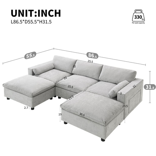 Modular Sectional With Storage Pockets, 5 Seat U Shaped Couch Set With Pillows, Free Combination Modern Cloud Sofa With 2 Movable Ottoman Luxe & Co.