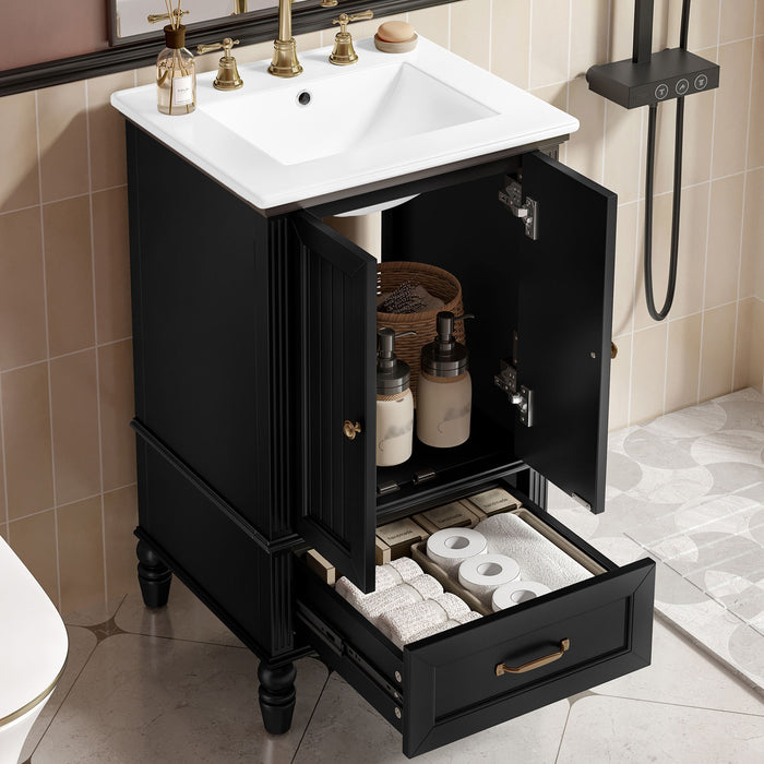 20" Bathroom Vanity With Sink Cabinet With 2 Doors, 2 Drawer, Magnetic Door Stopper, Adjustable Feet, Drop In Sink - Black Hearth and Haven