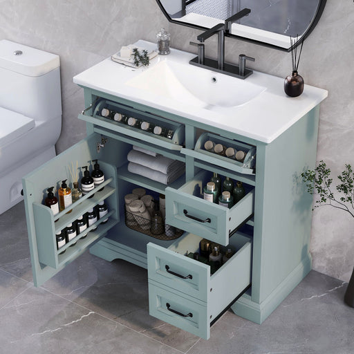 Bathroom Vanity With Sink, 2 Tip Out Drawers, Soft Close Hinges - Gray Noble House