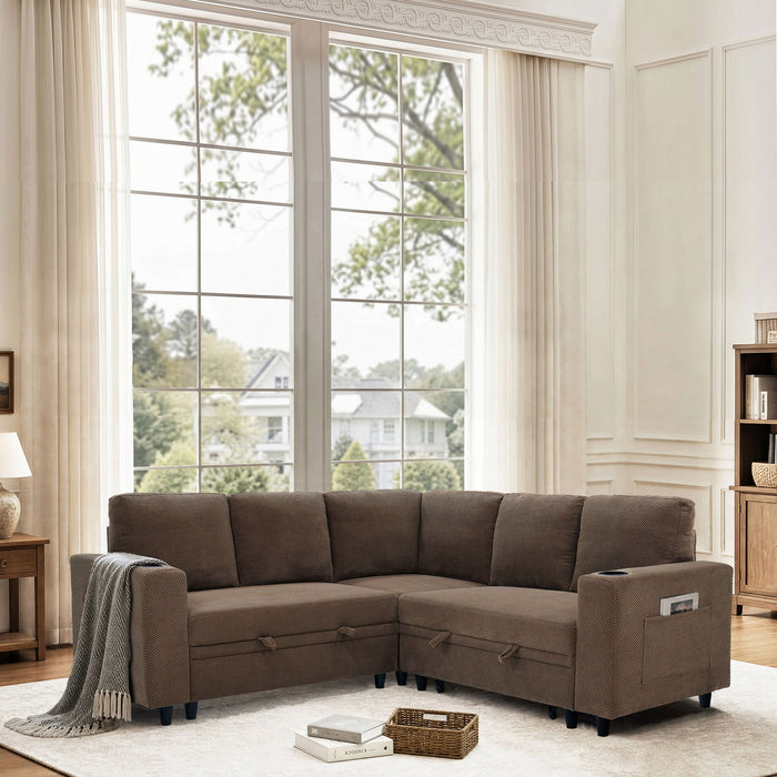 Upholstered L - Shape Sectional Sofa Bed With Pull Out Sleeper And Storage Home Essentials