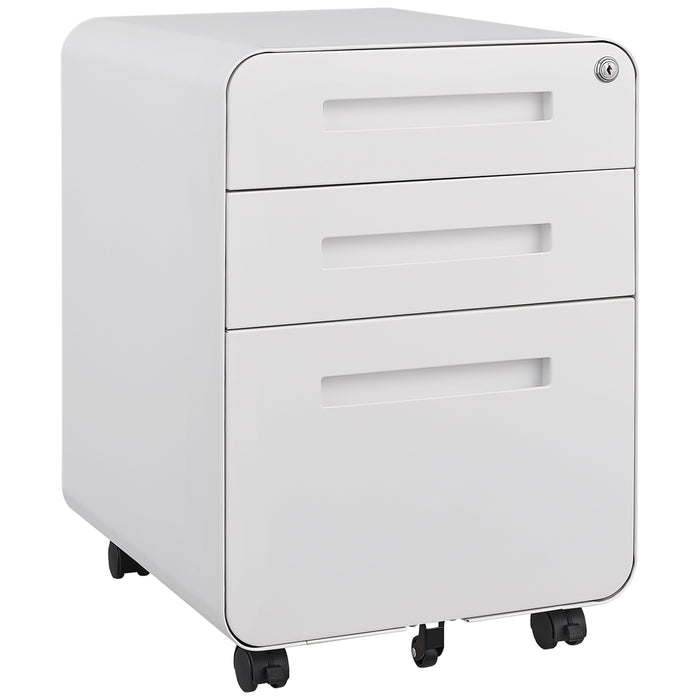 3 Drawer Mobile File Cabinet Under Desk Office, Simple Style Versatile Storage Cabinet For Legal / Letter / A4 Files, 5 Wheel Design Anti - Tilting Cold Rolled Steel Waterproof Moisture - Proof Black - White