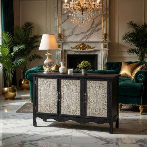 3 Door Sideboard Buffet Cabinet With Storage - Black Home Essentials