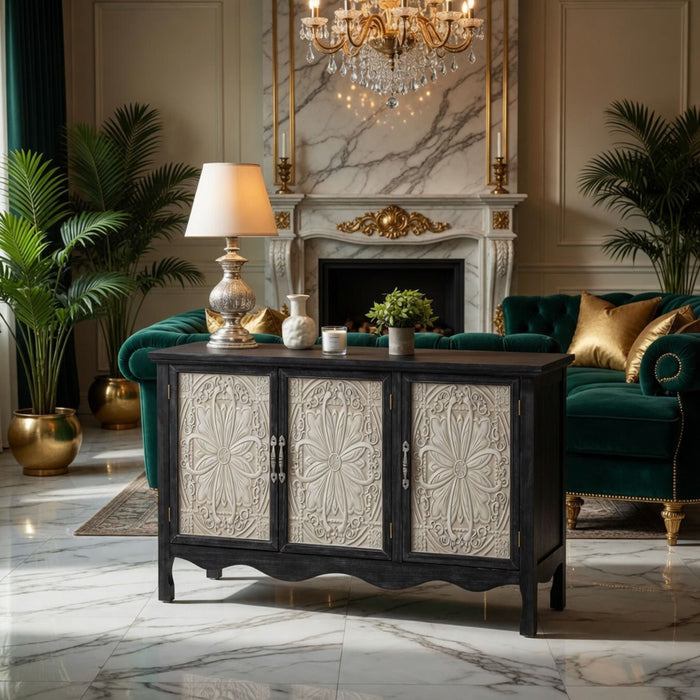 3 Door Sideboard Buffet Cabinet With Storage - Black Home Essentials