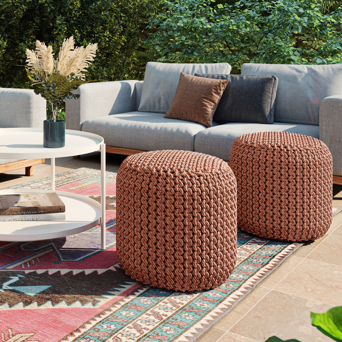 Wynne - Round Knitted Outdoor / Indoor Pouf - Orange Simpli-Home