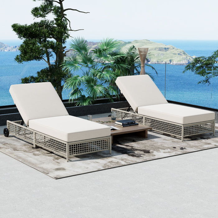 Outdoor Lounge Chair With 5 Position Backrest With Cushion And Wheels Hearth and Haven