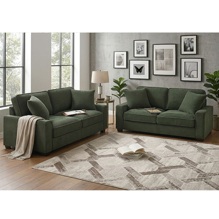Sofa & Loveseat 2 Piece Set With Accent Pillows - Forest Green Home Essentials