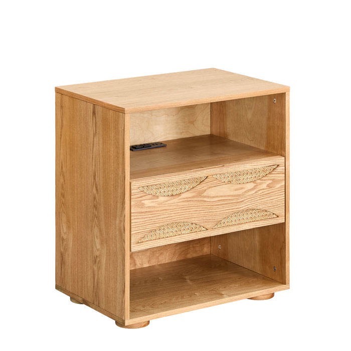 Nightstand With USB Ports & Outlet Hole, End Table With Drawer Home Essentials