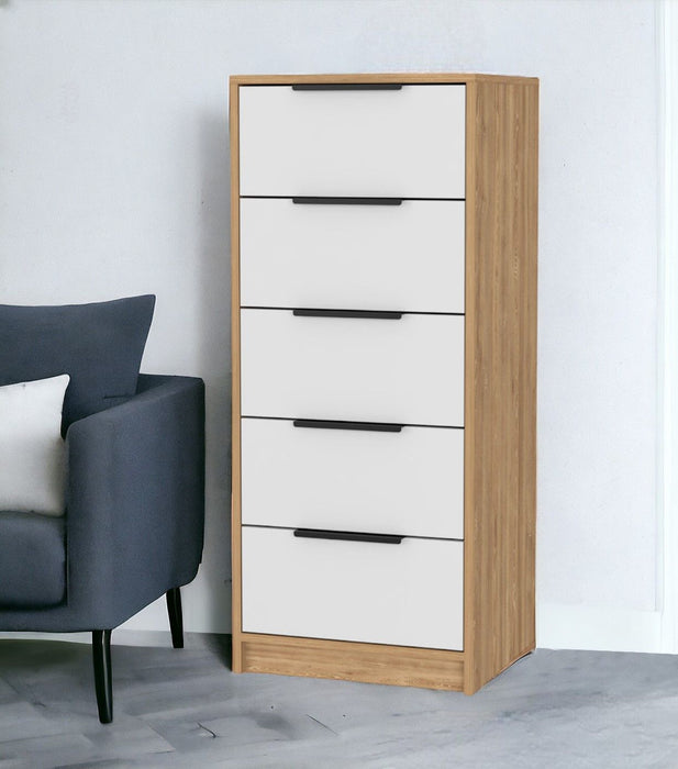 Five Drawer Standard Chest - White / Natural